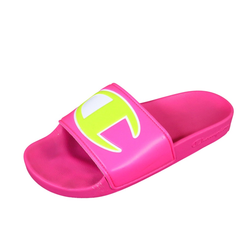 Champion IPO-R Kids Slide Sandals Size 5Y Athletic Pool Shoes Pink Neon Yellow